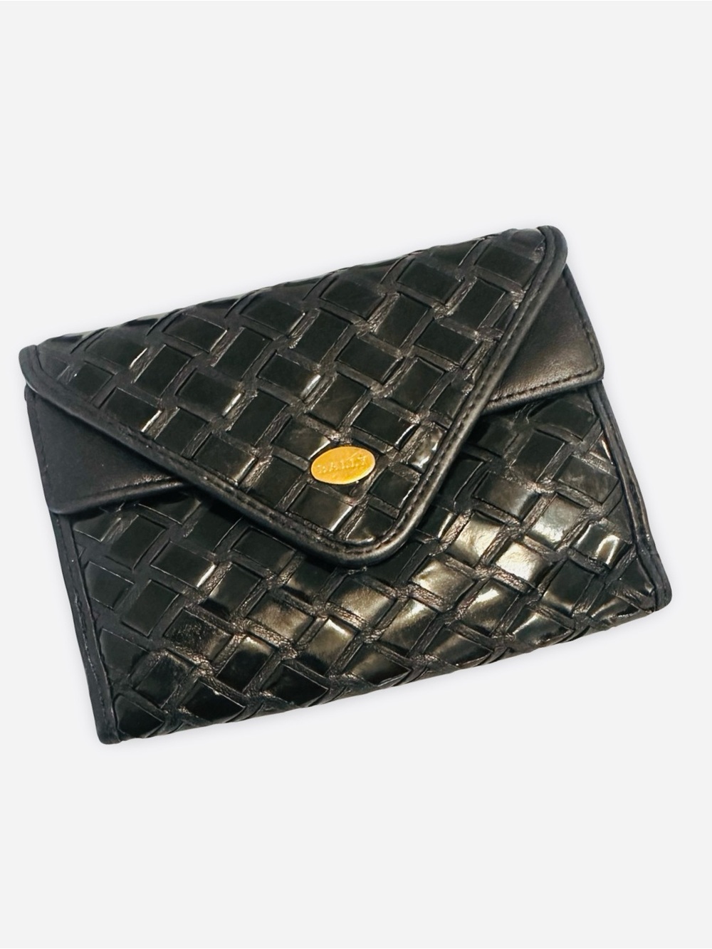 Bally Black Woven Smooth Leather Envelope double flap Wallet with Gold Accent